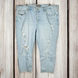 Torrid Distressed Light Wash Button Fly Raw Hem Wide Straight Leg Ankle Jean 20R